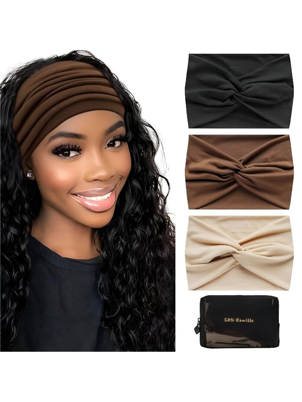 Wide Boho Headbands for Women Extra Large Turban Hair Twisted Knot 3 Pack